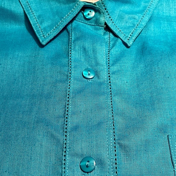 Westbound Petite 100% Linen Blue Button Front Top Women's Sz PL S1055-01 - Picture 8 of 11